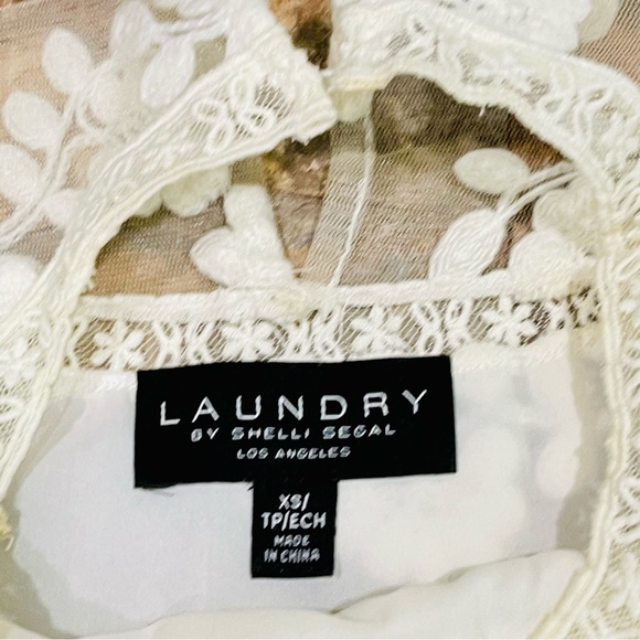 Laundry By Shelli Segal Los Angeles Blouse Off White Lace Short Extra Small - Picture 4 of 9
